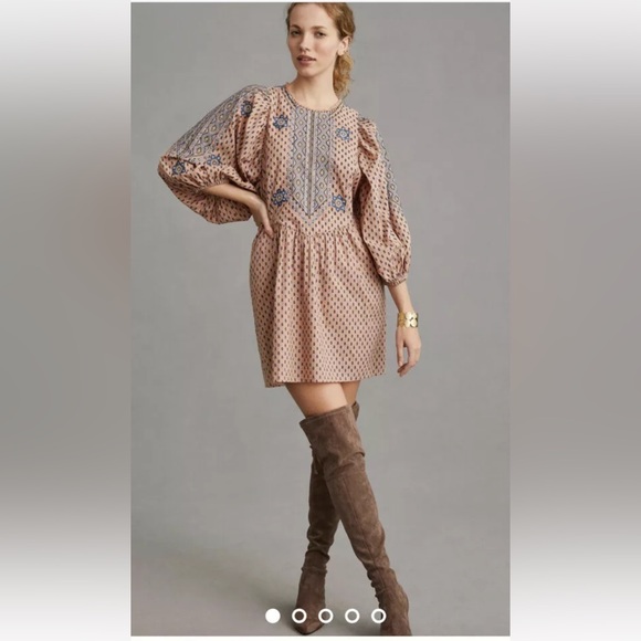 Anthropologie Embroidered Tunic Mini Dress. Size XS perfect - Picture 5 of 16